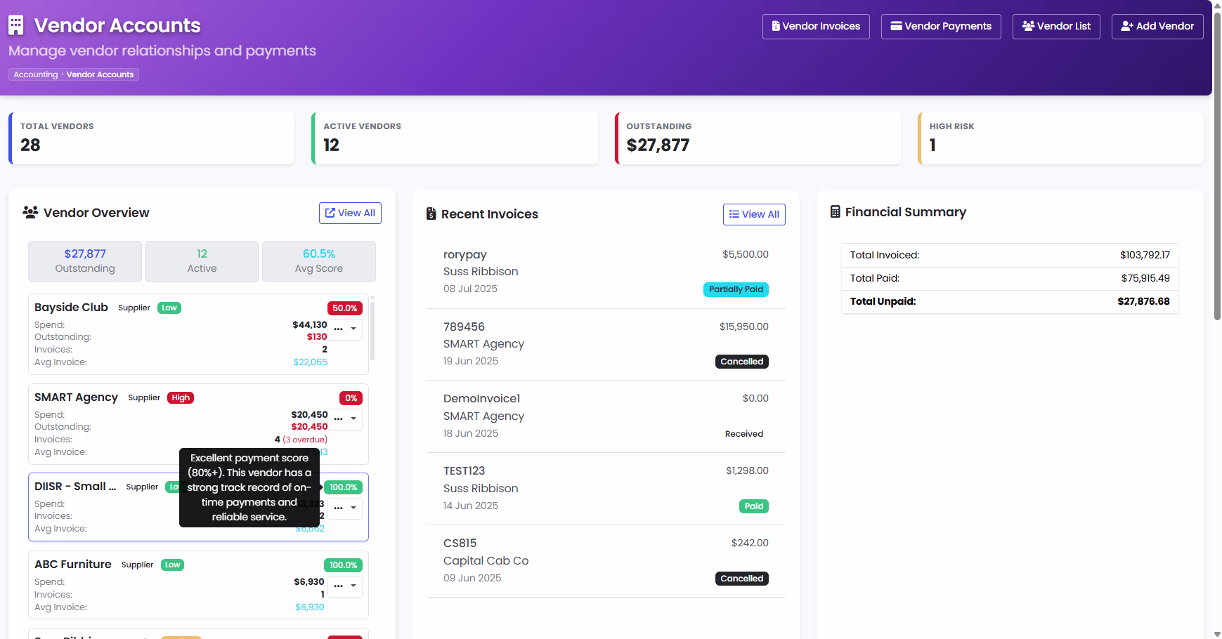 Vendor Accounts