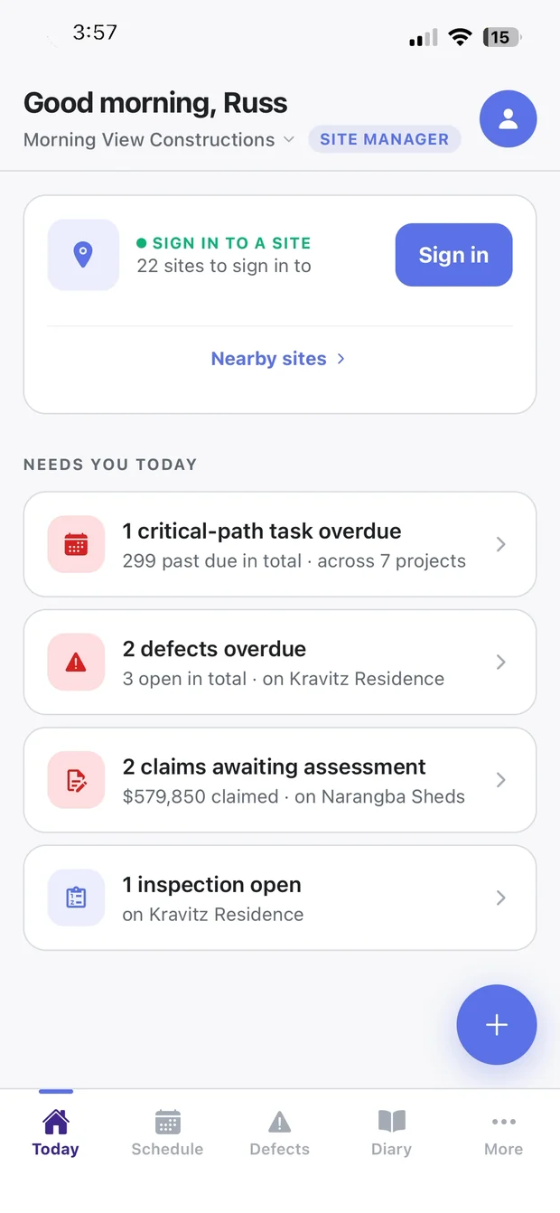 Staff Today screen with what needs you across your jobs